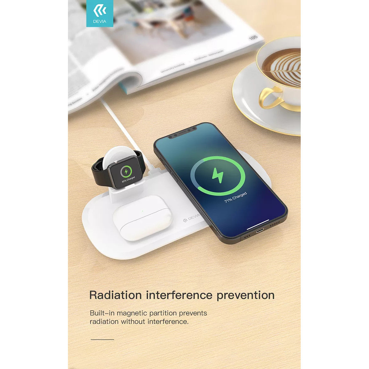 Devia 15W Triple Wireless Magnetic Charging Pad | iPhone, AirPods & Apple Watch | Qi Compatible