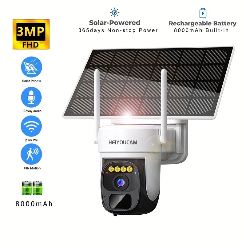 Wireless 360° PTZ Solar Security Camera with Color Night Vision & Two-Way Audio
