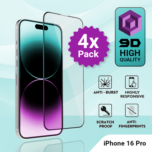 4 Pack iPhone 16 Pro Tempered Glass Screen Protector | 9H Anti-Scratch Edge-to-Edge Glass Shield