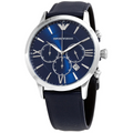 Emporio Armani AR11226 Giovanni Men's Watch | 43mm | Blue Dial | Chronograph | Leather Strap | 50M WR