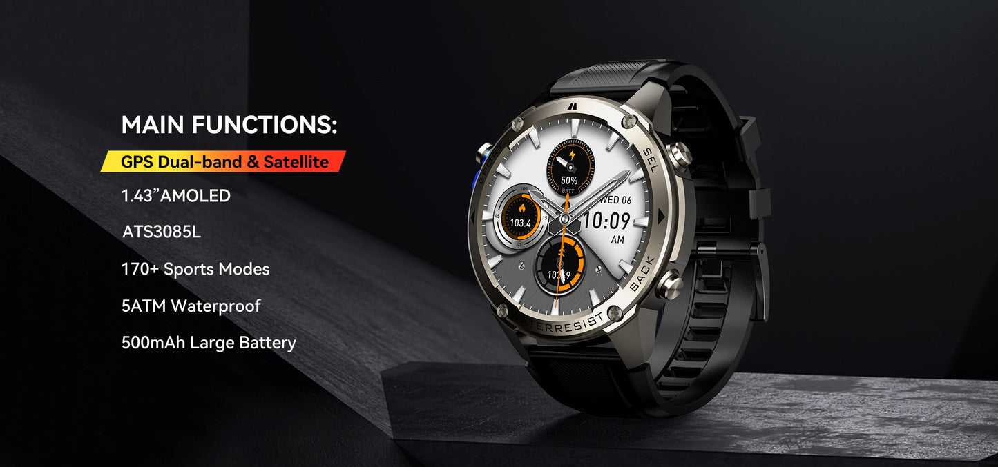 Bardman TrainorX Smartwatch | 1.43" AMOLED | Dual-Freq GPS | 170+ Sports | 5ATM | 30-Day Battery