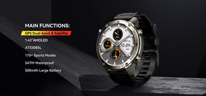 Bardman TrainorX Smartwatch | 1.43" AMOLED | Dual-Freq GPS | 170+ Sports | 5ATM | 30-Day Battery