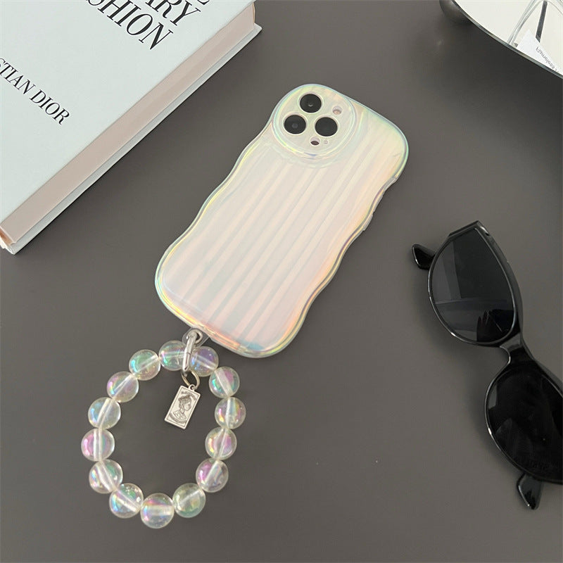 Gradient Laser iPhone Case with Wrist Strap – Shockproof, Anti-Fingerprint Silicone Cover