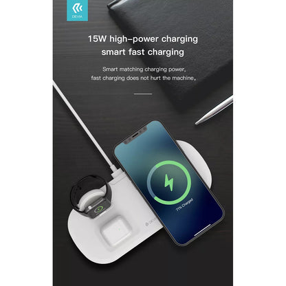 Devia 15W Triple Wireless Magnetic Charging Pad | iPhone, AirPods & Apple Watch | Qi Compatible