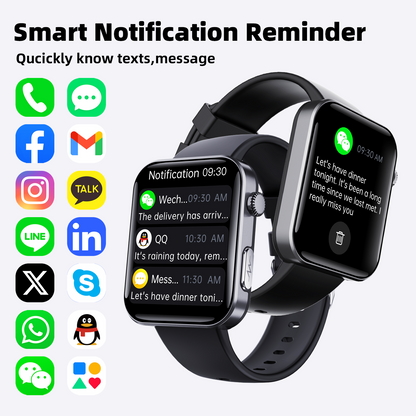 ECG smart watch with blood pressure, body temperature, blood glucose, heart rate, blood oxygen monitor