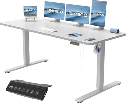 JUMMICO Electric Standing Desk 120x60cm | Height Adjustable Sit Stand Desk with USB Charging & Memory Presets | White Home Office Desk
