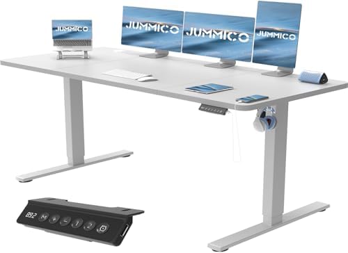 JUMMICO Electric Standing Desk 120x60cm | Height Adjustable Sit Stand Desk with USB Charging & Memory Presets | White Home Office Desk