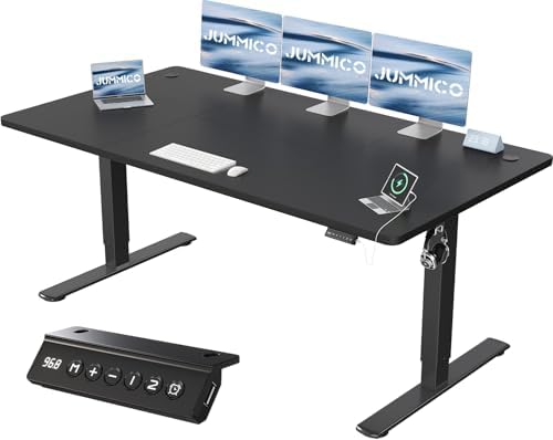JUMMICO Electric Standing Desk 120x60cm | Height Adjustable Sit Stand Desk with USB Charging & Memory Presets | White Home Office Desk