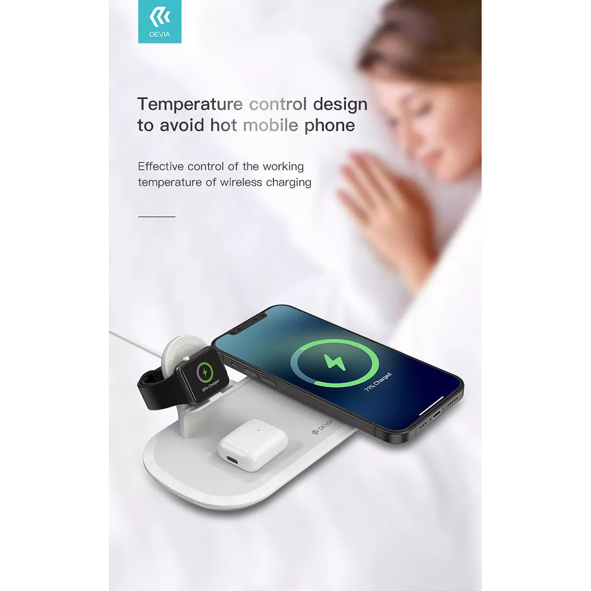Devia 15W Triple Wireless Magnetic Charging Pad | iPhone, AirPods & Apple Watch | Qi Compatible