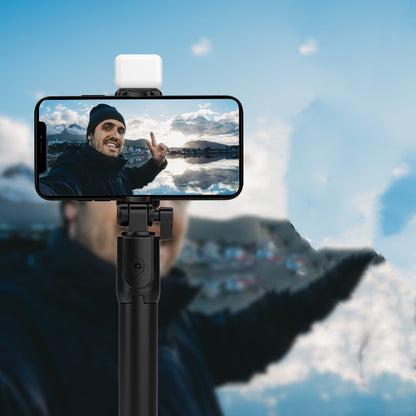 Bluetooth Selfie Stick Tripod with Fill Light – 360° Rotating, Wireless Remote for iPhone