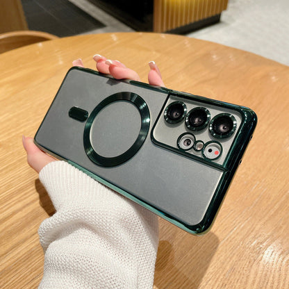 Electroplating Magnetic Transparent Phone Case | Wireless Charging Compatible TPU Cover for Samsung S21, S22 & S23 Series