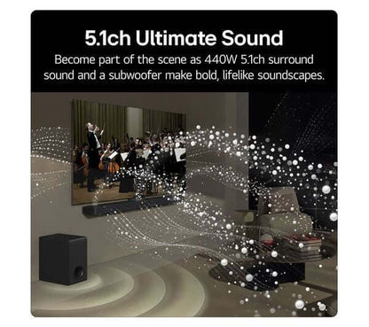LG US60TR SOUNDBAR 5.1 440W WIRELESS SUBWOOFER BLUETOOTH HDMI USB AI SOUND PRO