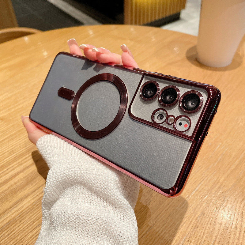 Electroplating Magnetic Transparent Phone Case | Wireless Charging Compatible TPU Cover for Samsung S21, S22 & S23 Series