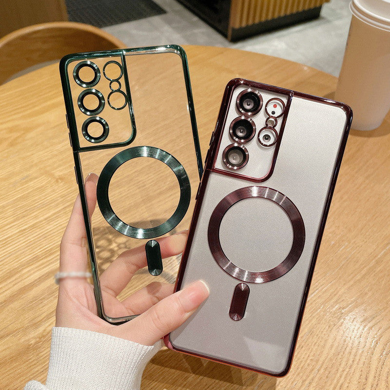 Electroplating Magnetic Transparent Phone Case | Wireless Charging Compatible TPU Cover for Samsung S21, S22 & S23 Series