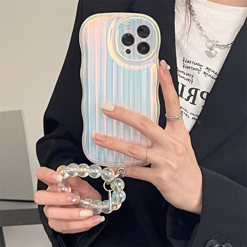Gradient Laser iPhone Case with Wrist Strap – Shockproof, Anti-Fingerprint Silicone Cover