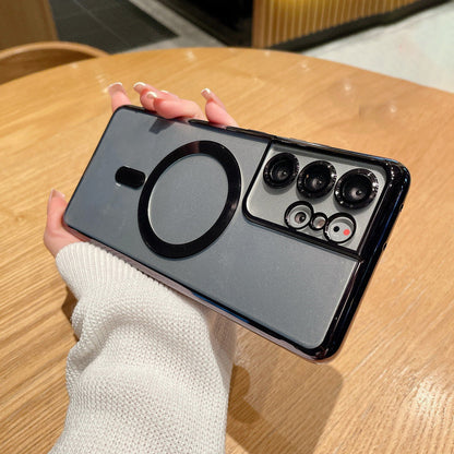 Electroplating Magnetic Transparent Phone Case | Wireless Charging Compatible TPU Cover for Samsung S21, S22 & S23 Series