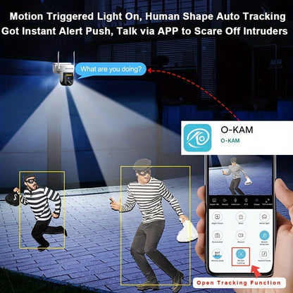 Wireless 360° PTZ Solar Security Camera with Color Night Vision & Two-Way Audio