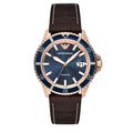 Emporio Armani AR11556 Diver Men's Watch | 42mm Rose Gold | Blue Chronograph Dial | Leather Strap | 100M WR