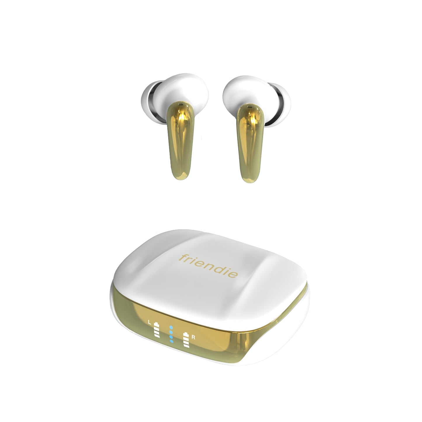 Active Noise Cancelling Friendie AIR Focus ANC Earbuds – Pearl White and Gold (In Ear Wireless Headphones)
