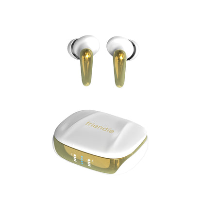 Active Noise Cancelling Friendie AIR Focus ANC Earbuds – Pearl White and Gold (In Ear Wireless Headphones)