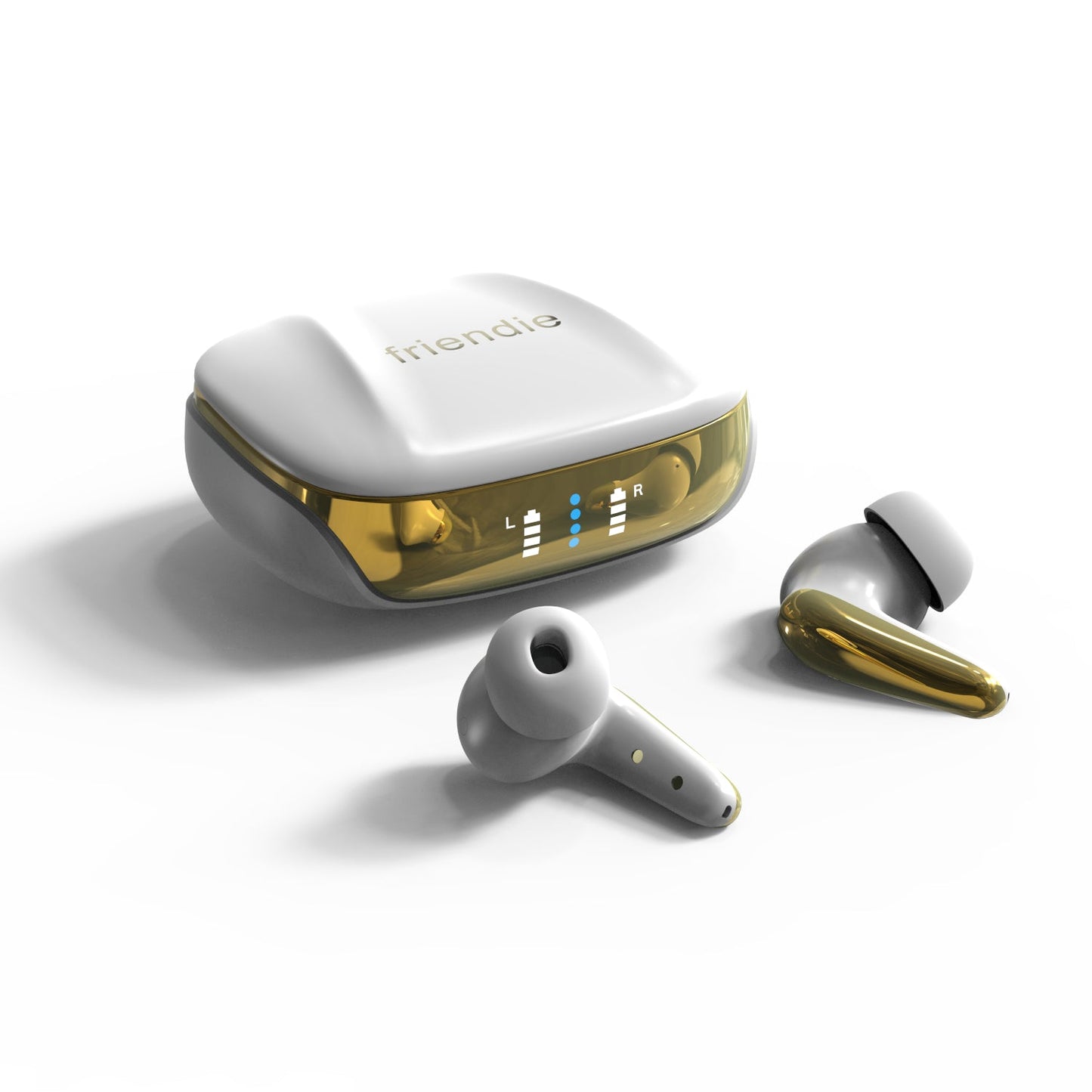 Active Noise Cancelling Friendie AIR Focus ANC Earbuds – Pearl White and Gold (In Ear Wireless Headphones)