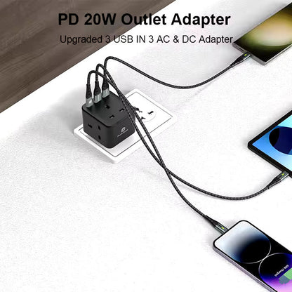 Phone Planet PD20W Universal Adaptor with USB-C and USB-A sockets | UK plug