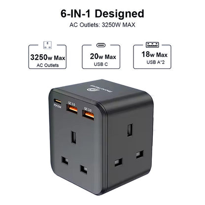 Phone Planet PD20W Universal Adaptor with USB-C and USB-A sockets | UK plug