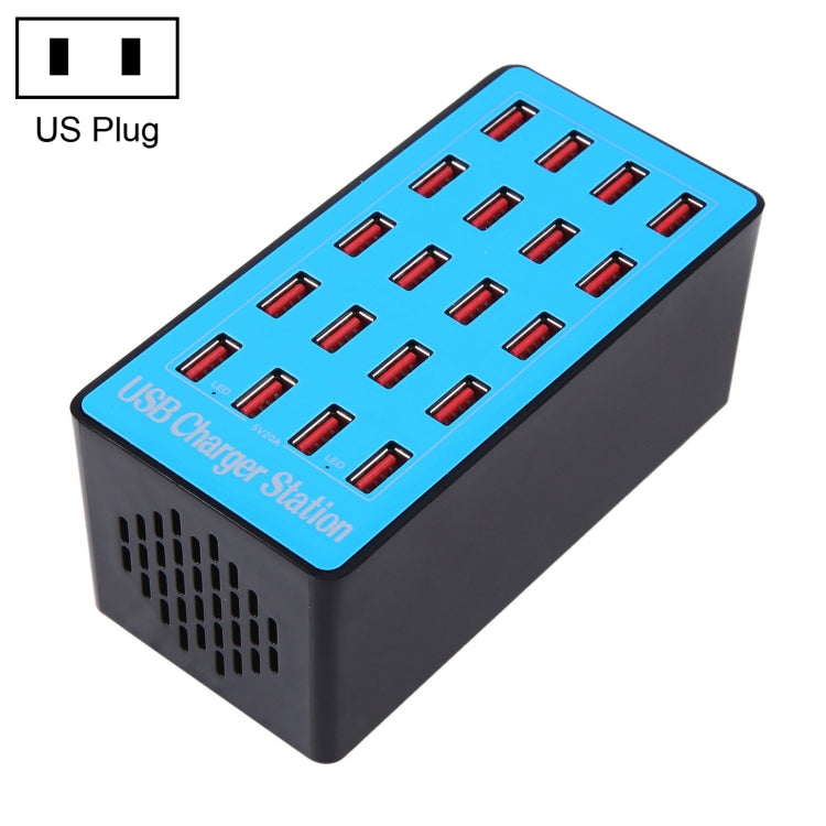 WLX-A5+ 100W 20 USB Ports Charger Station Automatically Assigned Smart Charger with Power LED Indicator, EU Plug, WLX-A5+ UK Plug, WLX-A5+ US Plug