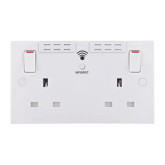 British General Square Edge 13A 2 Gang Switched Socket with Wi-Fi Extender - White