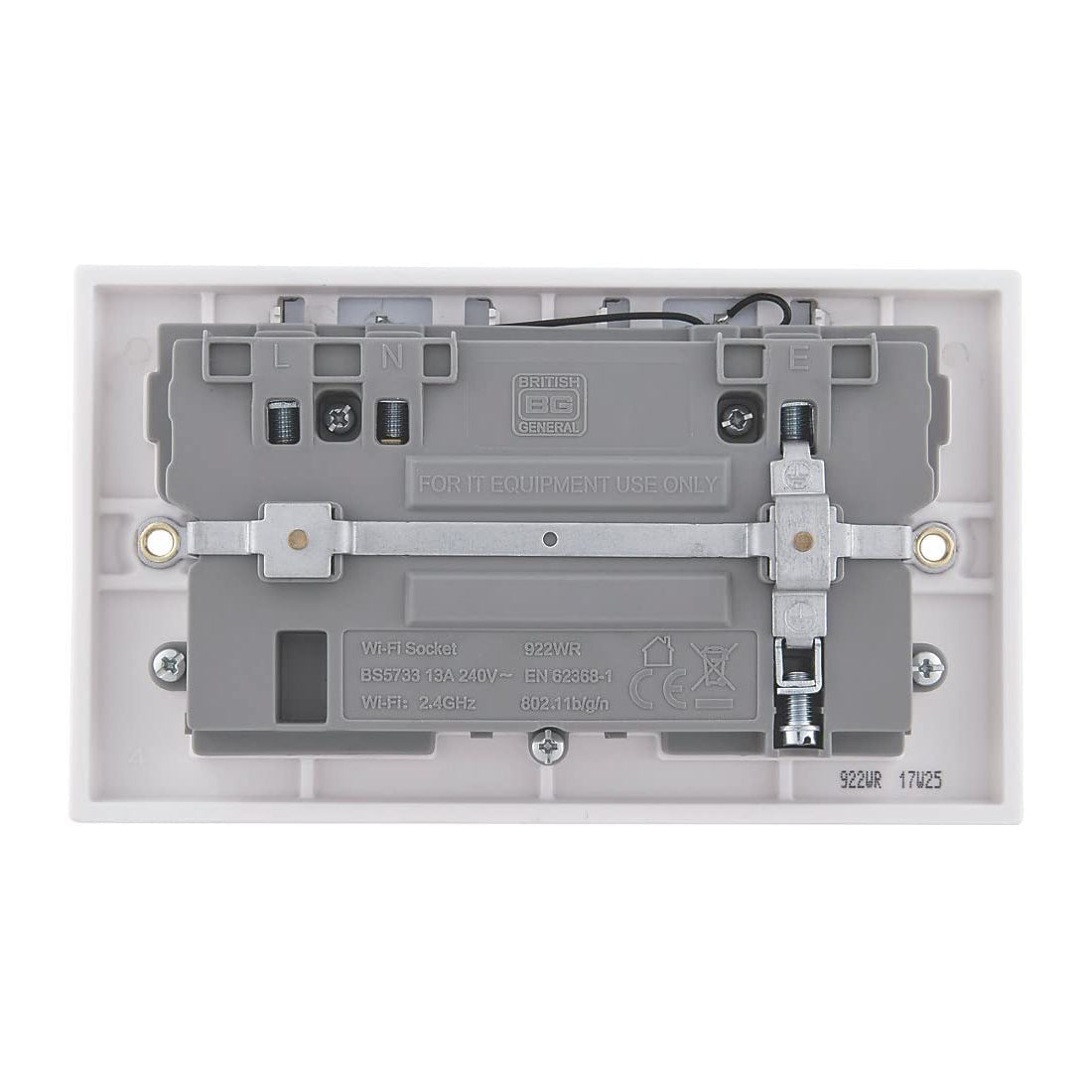 British General Square Edge 13A 2 Gang Switched Socket with Wi-Fi Extender - White