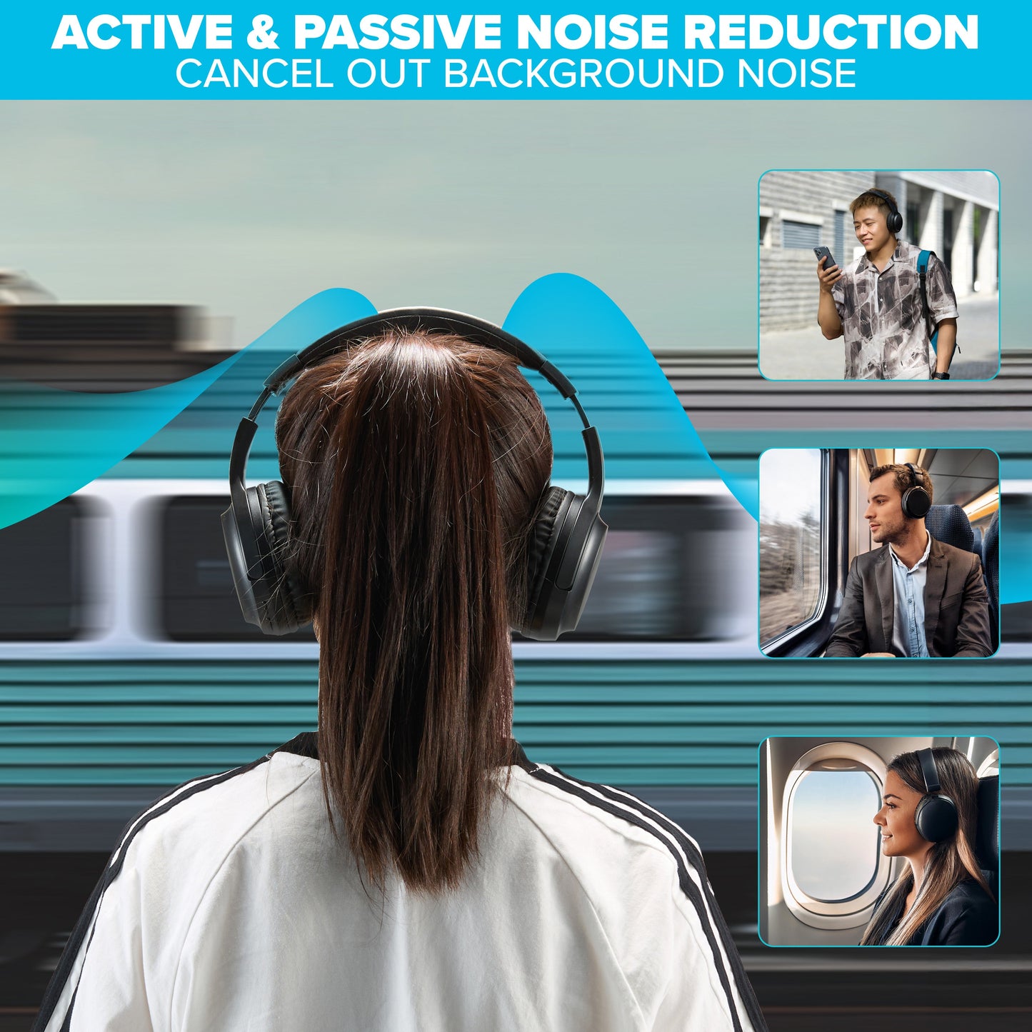 Maplin Bluetooth 5.3 Noise Cancelling Over-Ear Headphones | 25hr Battery | USB-C | AUX | Black