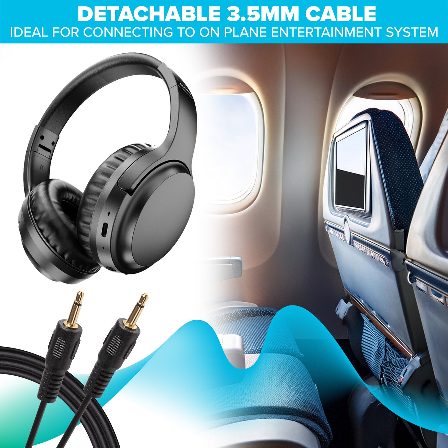 Maplin Bluetooth 5.3 Noise Cancelling Over-Ear Headphones | 25hr Battery | USB-C | AUX | Black