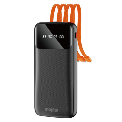 Maplin 20,000mAh Power Bank | Integrated USB-C, Micro USB & Lightning Cables | Charge 5 Devices
