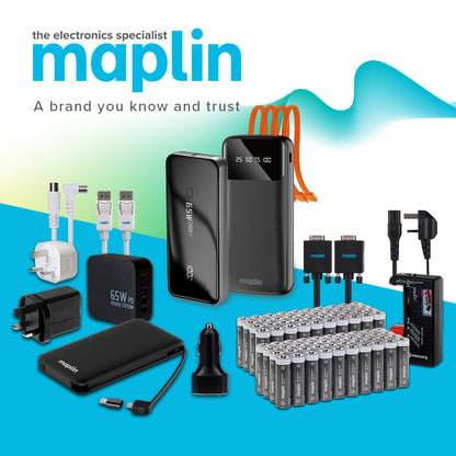 Maplin 20,000mAh Power Bank | Integrated USB-C, Micro USB & Lightning Cables | Charge 5 Devices
