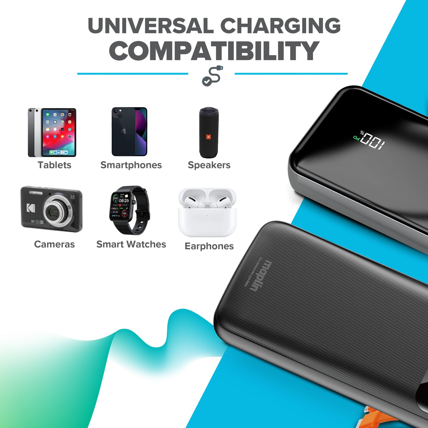 Maplin 20,000mAh Power Bank | Integrated USB-C, Micro USB & Lightning Cables | Charge 5 Devices
