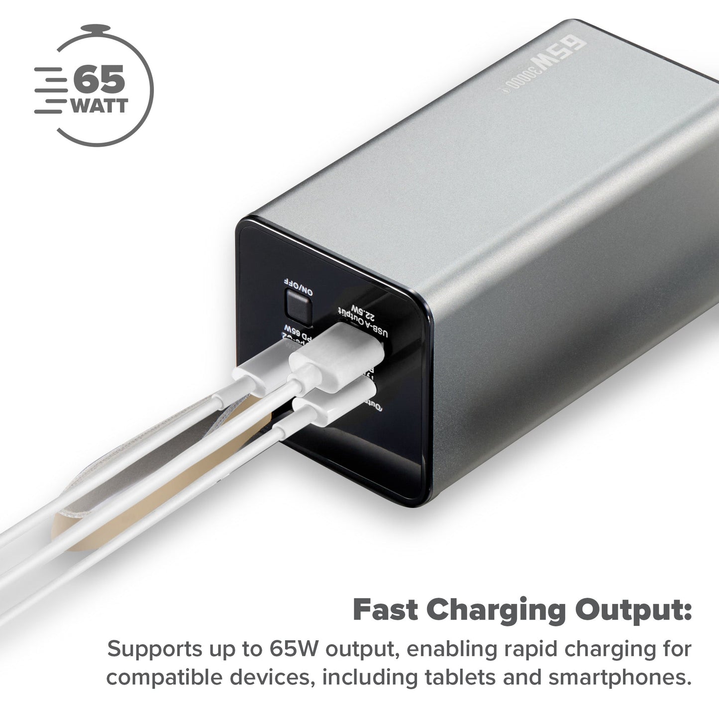 Maplin 30,000mAh Power Bank | 65W PD Fast Charging | USB-C & USB-A | LED Display