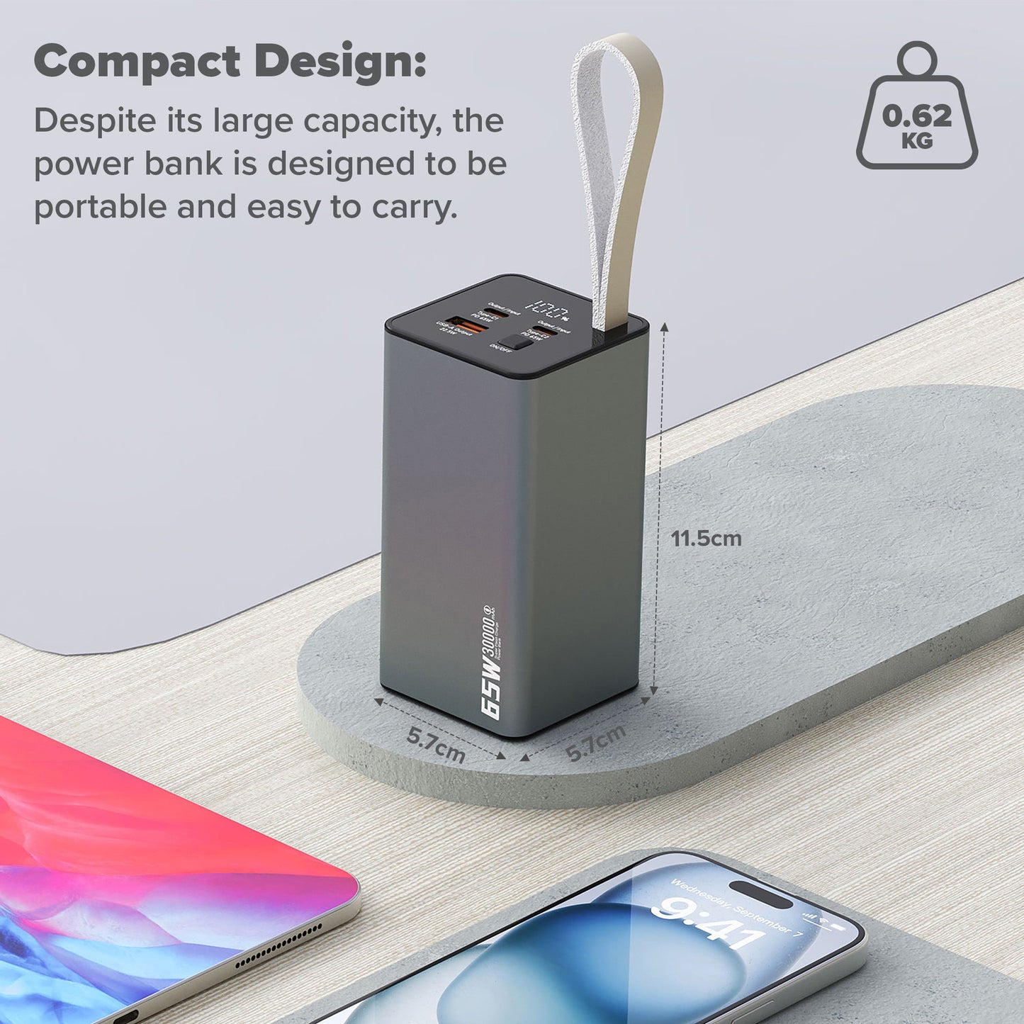 Maplin 30,000mAh Power Bank | 65W PD Fast Charging | USB-C & USB-A | LED Display