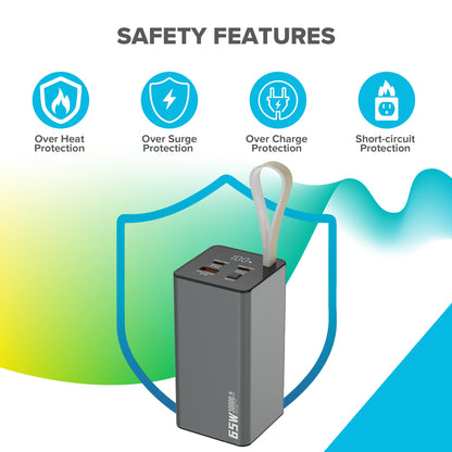 Maplin 30,000mAh Power Bank | 65W PD Fast Charging | USB-C & USB-A | LED Display