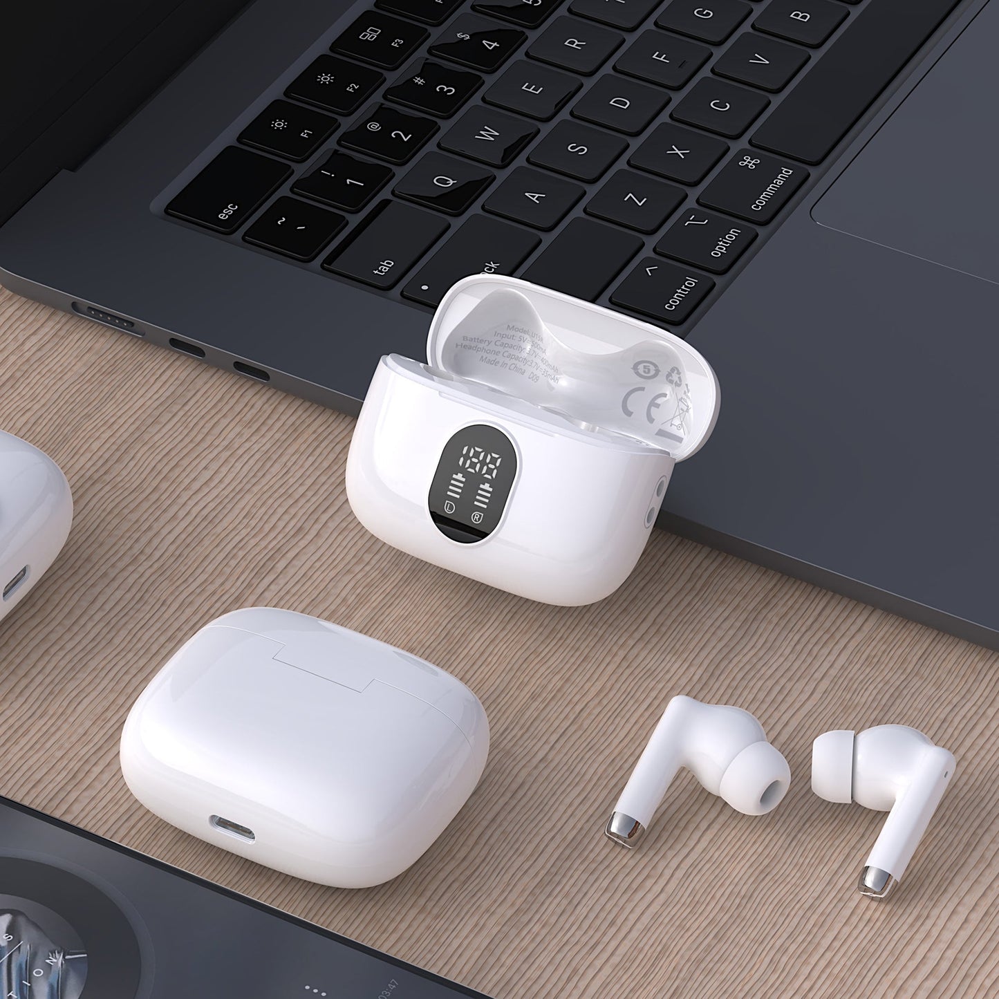 Maplin Bluetooth 5.4 Soft Fit Earphones | USB-C Charging Case | Touch Controls | LED Display | White