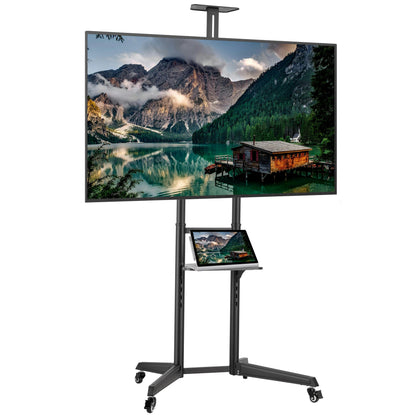 ProperAV Mobile TV Trolley Stand with Wheels for 37"–70" Screens | Adjustable VESA TV Cart 50kg