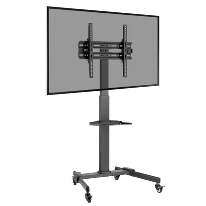 ProperAV Mobile TV Trolley Stand with Wheels for 32"–55" Screens | Adjustable Height VESA TV Cart