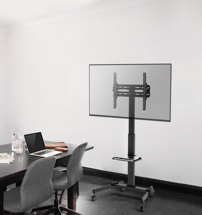 ProperAV Mobile TV Trolley Stand with Wheels for 32"–55" Screens | Adjustable Height VESA TV Cart