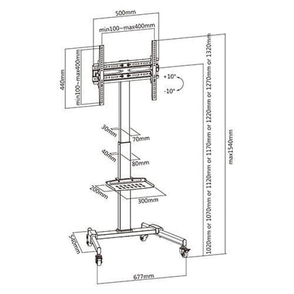 ProperAV Mobile TV Trolley Stand with Wheels for 32"–55" Screens | Adjustable Height VESA TV Cart