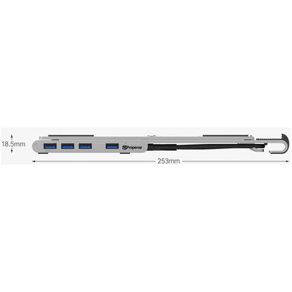 ProperAV Aluminium Laptop & Tablet Stand with 100W USB-C Hub | 4x USB-A 3.0 Ports | Adjustable Portable Riser – Silver