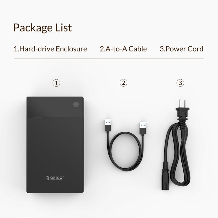 ORICO 3599U3 2.5 / 3.5 inch Portable USB3.0 Hard-Drive Enclosure, US Plug (Black)
