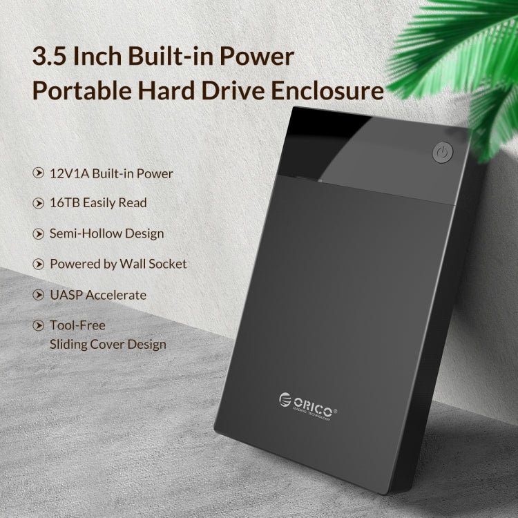 ORICO 3599U3 2.5 / 3.5 inch Portable USB3.0 Hard-Drive Enclosure, US Plug (Black)