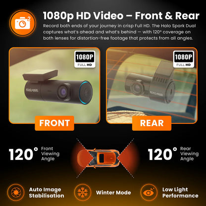 Road Angel Halo Spark Dual Dash Cam | 1080p Front & Rear | Parking Mode | Winter Mode | Night Vision