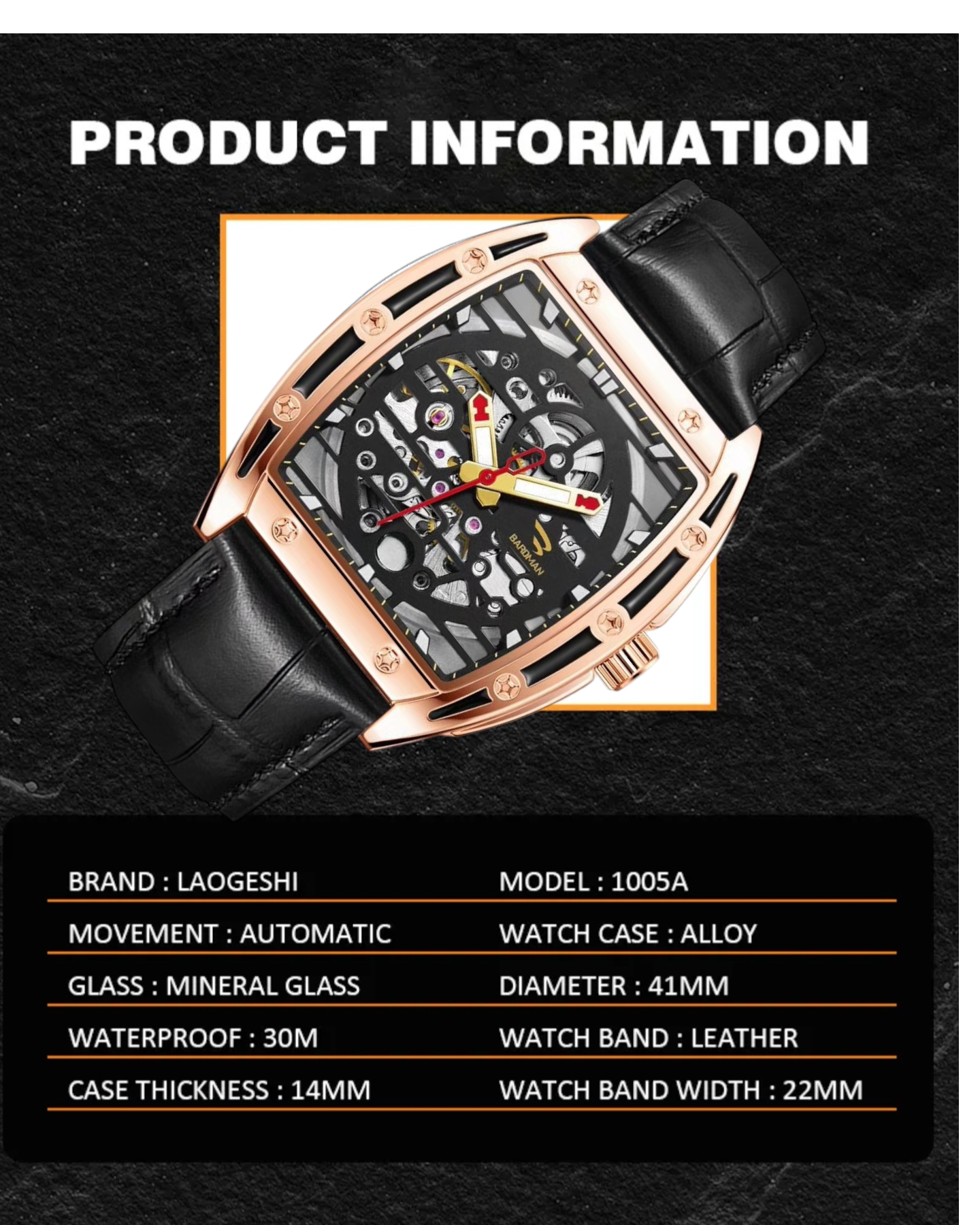 Deepmark Automatic Luxury Watch | 41mm | Power Reserve | Luminous Hands | Skeleton Dial | Water Resistant
