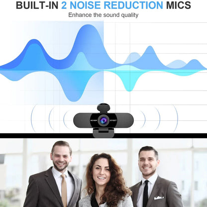 1080P Full HD USB Webcam | Dual Noise-Canceling Microphones | Wide-Angle Auto Focus Webcam with Privacy Cover
