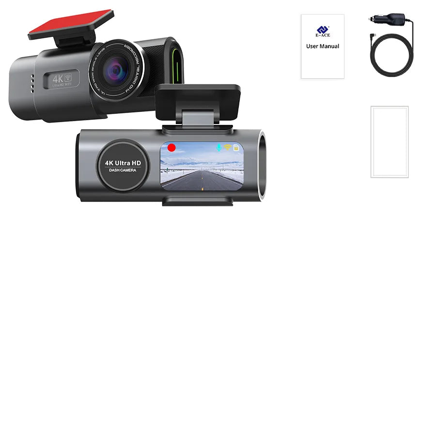 4K UHD Dual Lens Dash Cam Front & Rear | Night Vision, WiFi & GPS Car Dashboard Camera with 24H Parking Mode